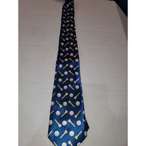 Golfball And Tee Neck Tie Blue Polyester